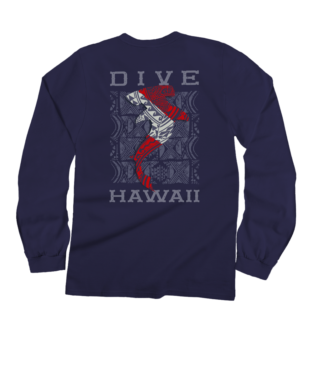 Tribal Mano Dive Flag - Grape Dyed Long Sleeve Crewneck T-Shirt