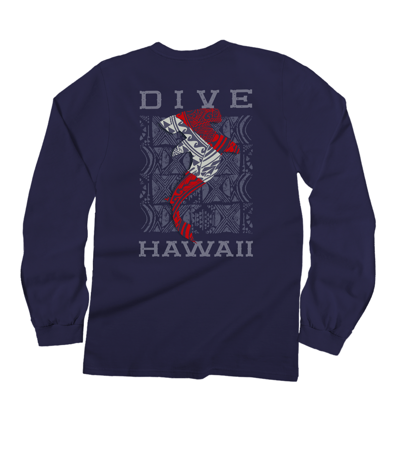 Tribal Mano Dive Flag - Grape Dyed Long Sleeve Crewneck T-Shirt
