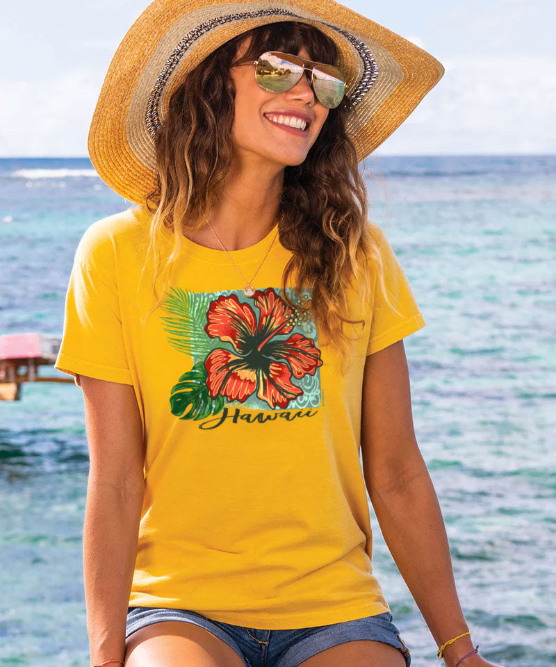 Hibiscus Tile - Pineapple Dyed Short Sleeve Crewneck T-Shirt