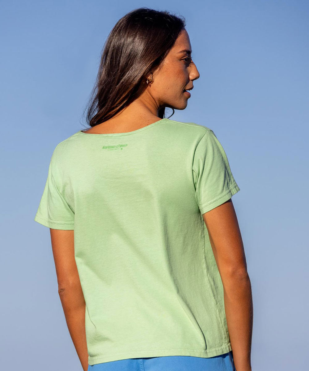 Flowers Gather - Key Lime Dyed Short Sleeve Scoop Neck T-Shirt