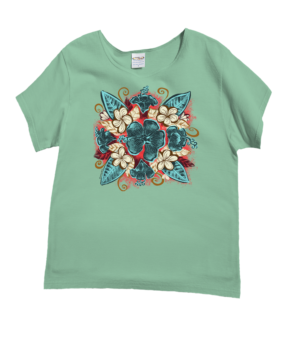 Flowers Gather - Key Lime Dyed Short Sleeve Scoop Neck T-Shirt