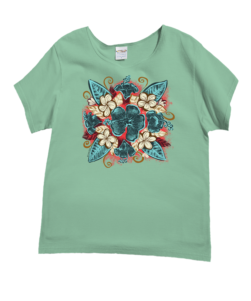 Flowers Gather - Key Lime Dyed Short Sleeve Scoop Neck T-Shirt