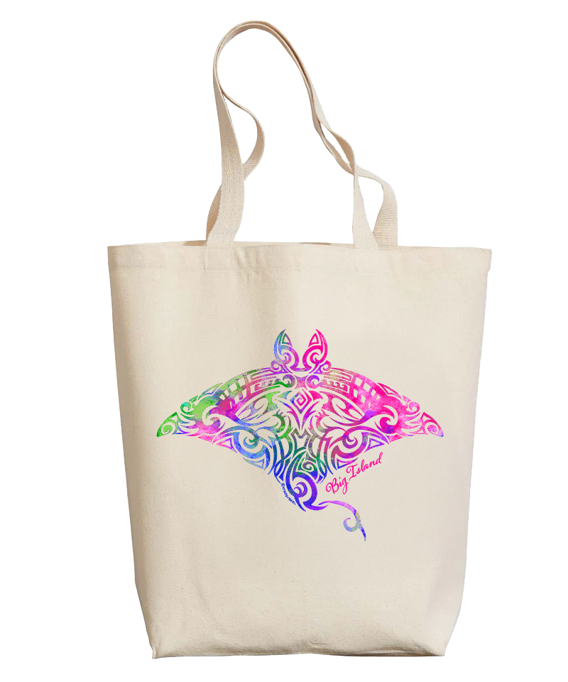 Tote bag with a colorful dolphin design on a white background View 1