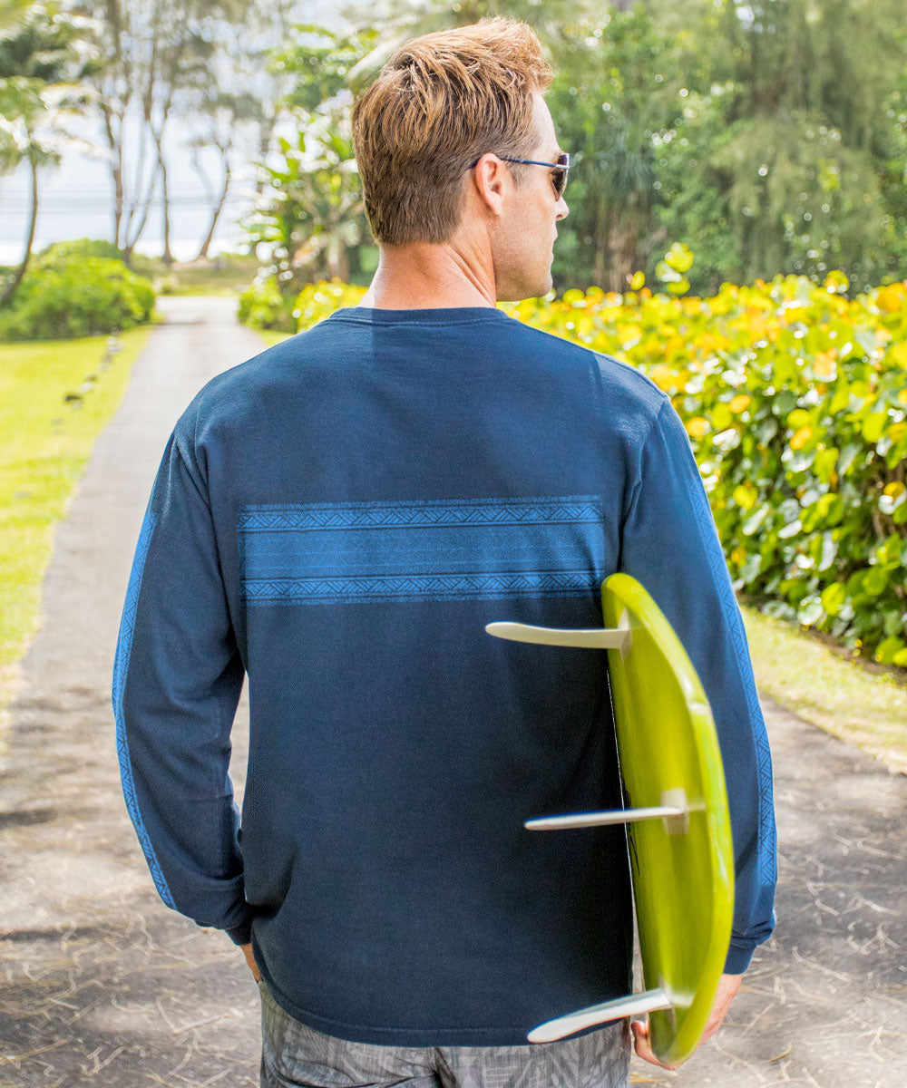 Turtle Tribal Band - Navy Long Sleeve Crewneck T-Shirt