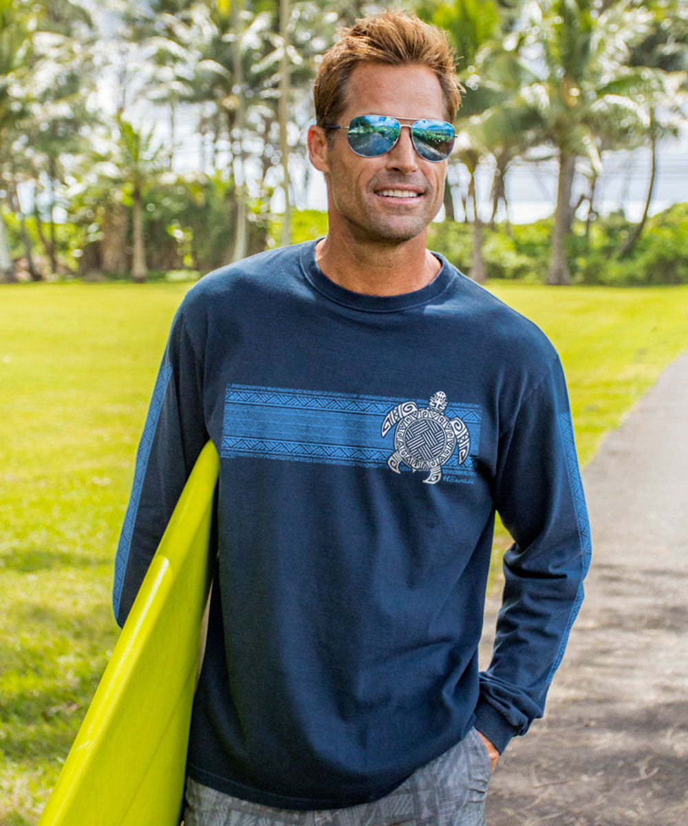Turtle Tribal Band - Navy Long Sleeve Crewneck T-Shirt