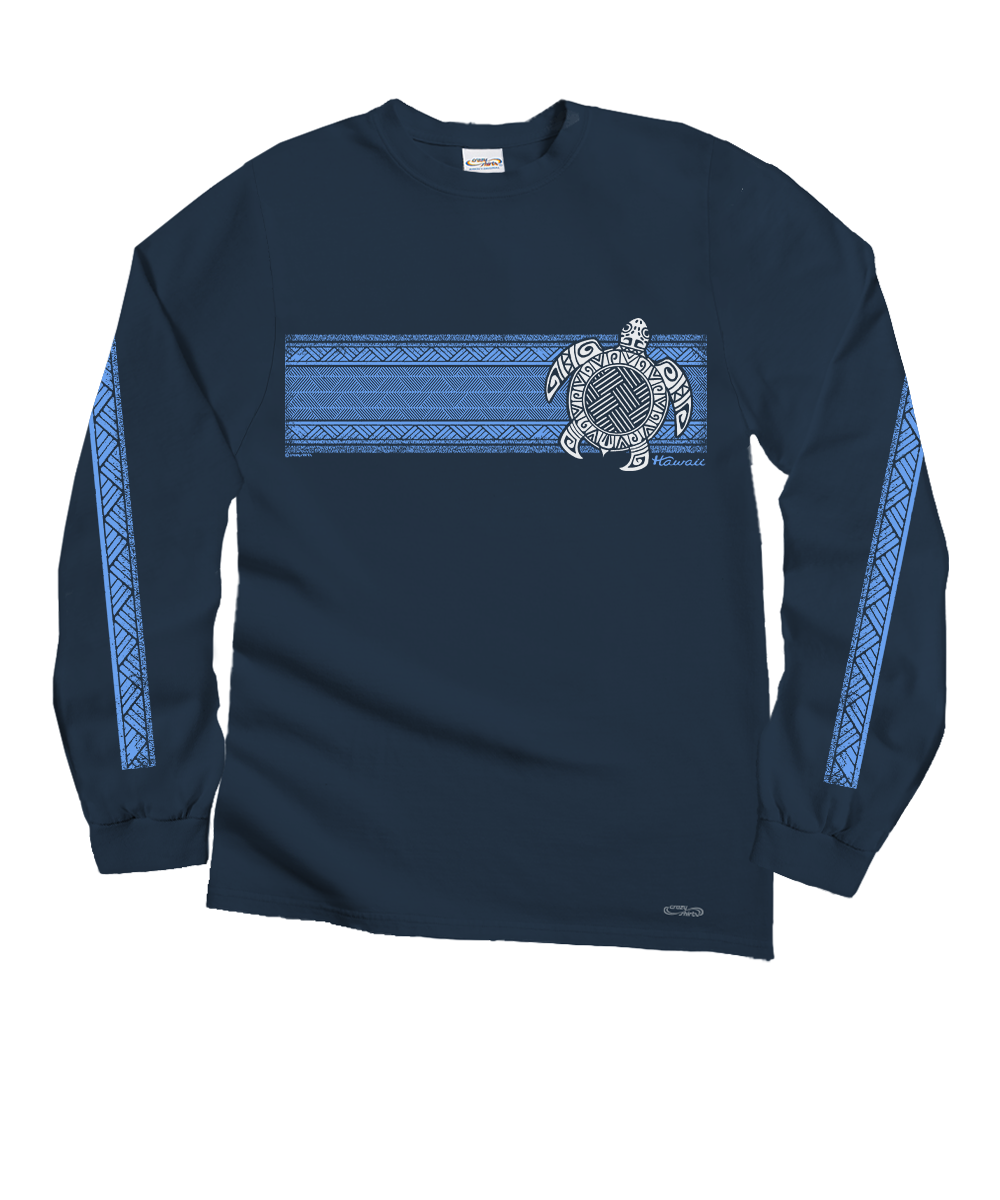 Turtle Tribal Band - Navy Long Sleeve Crewneck T-Shirt