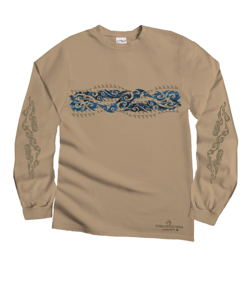 Tribal Mana Stripe - Kona Coffee Dyed Long Sleeve Crewneck T-Shirt