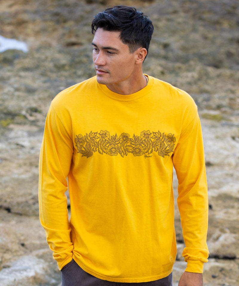 Aloha Sketch - Pineapple Dyed Long Sleeve Crewneck T-Shirt