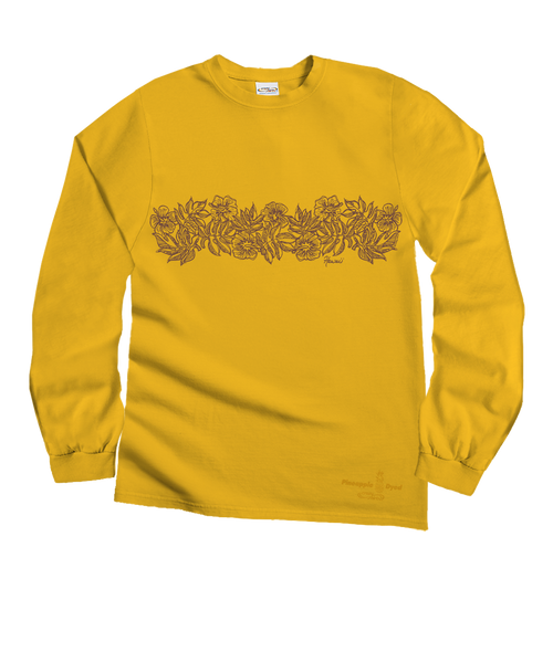 Aloha Sketch - Pineapple Dyed Long Sleeve Crewneck T-Shirt