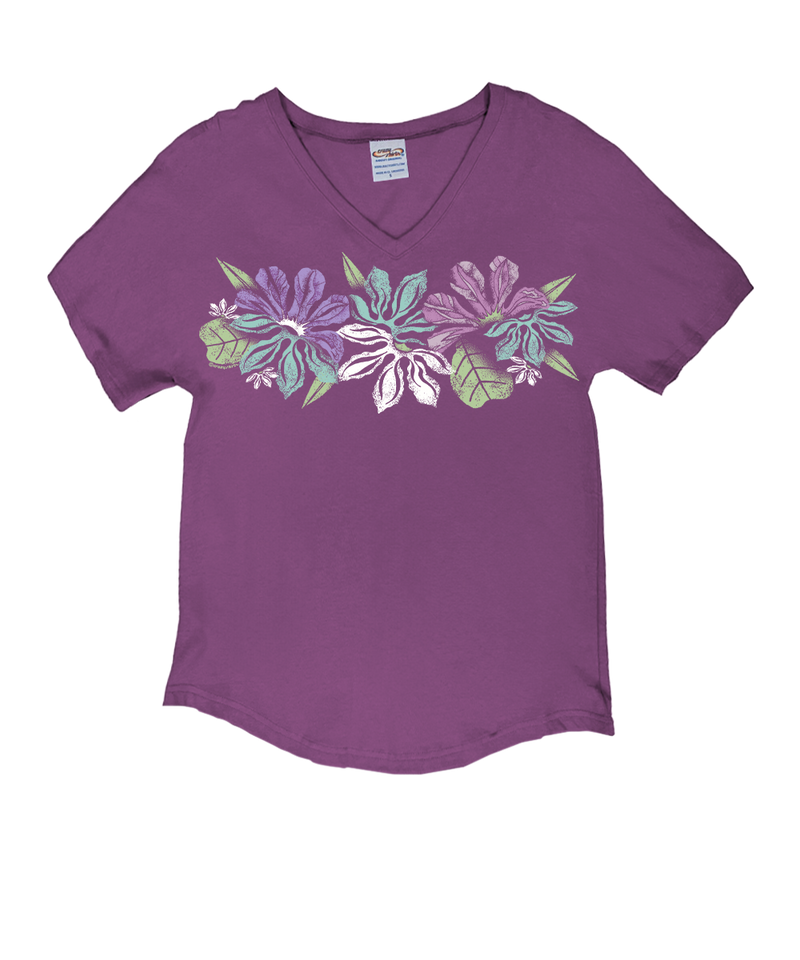 Naupaka Band - Violet Short Sleeve Dolman V-Neck Tee