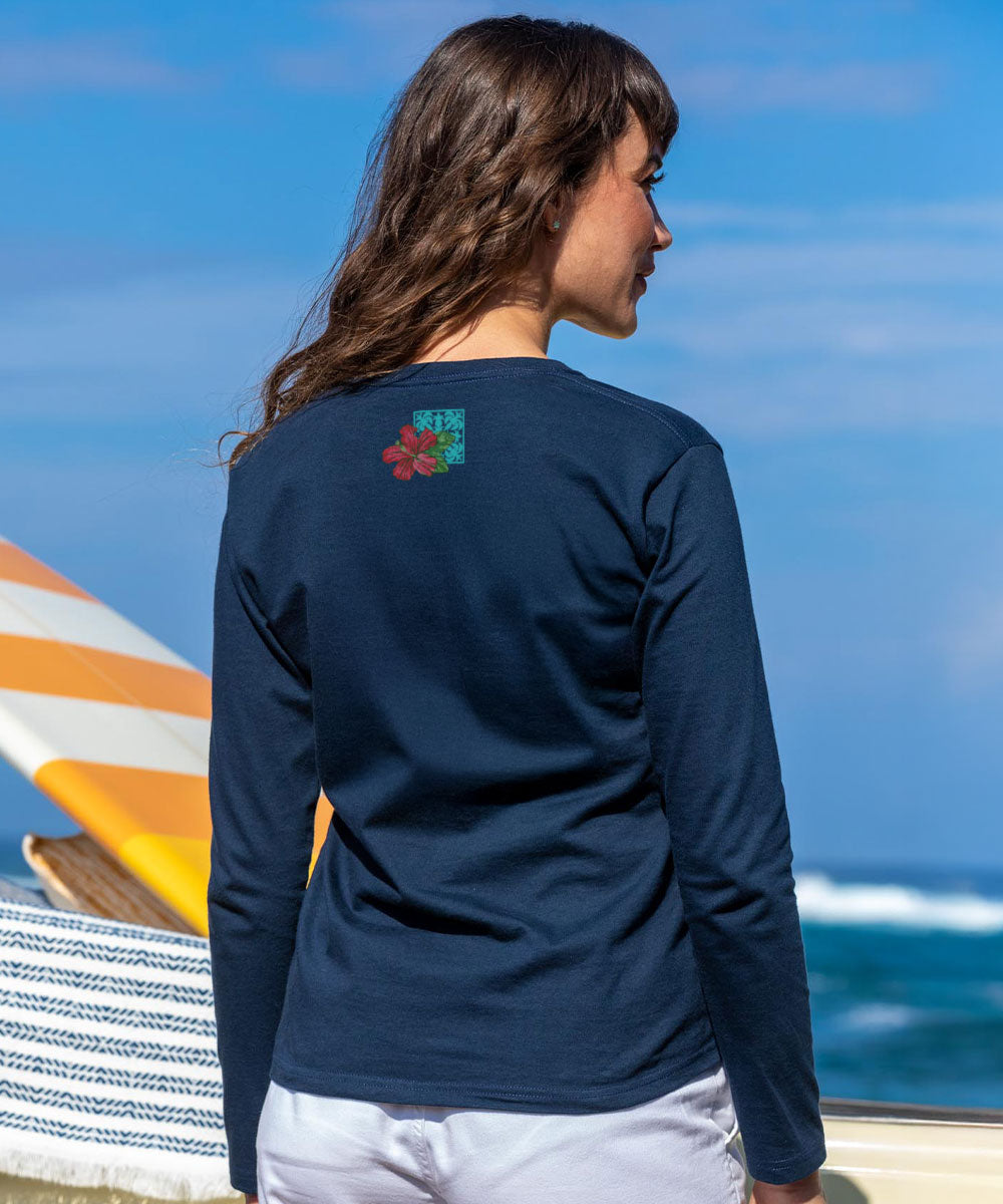 Pua Nani Montage - Navy Long Sleeve Crewneck T-Shirt