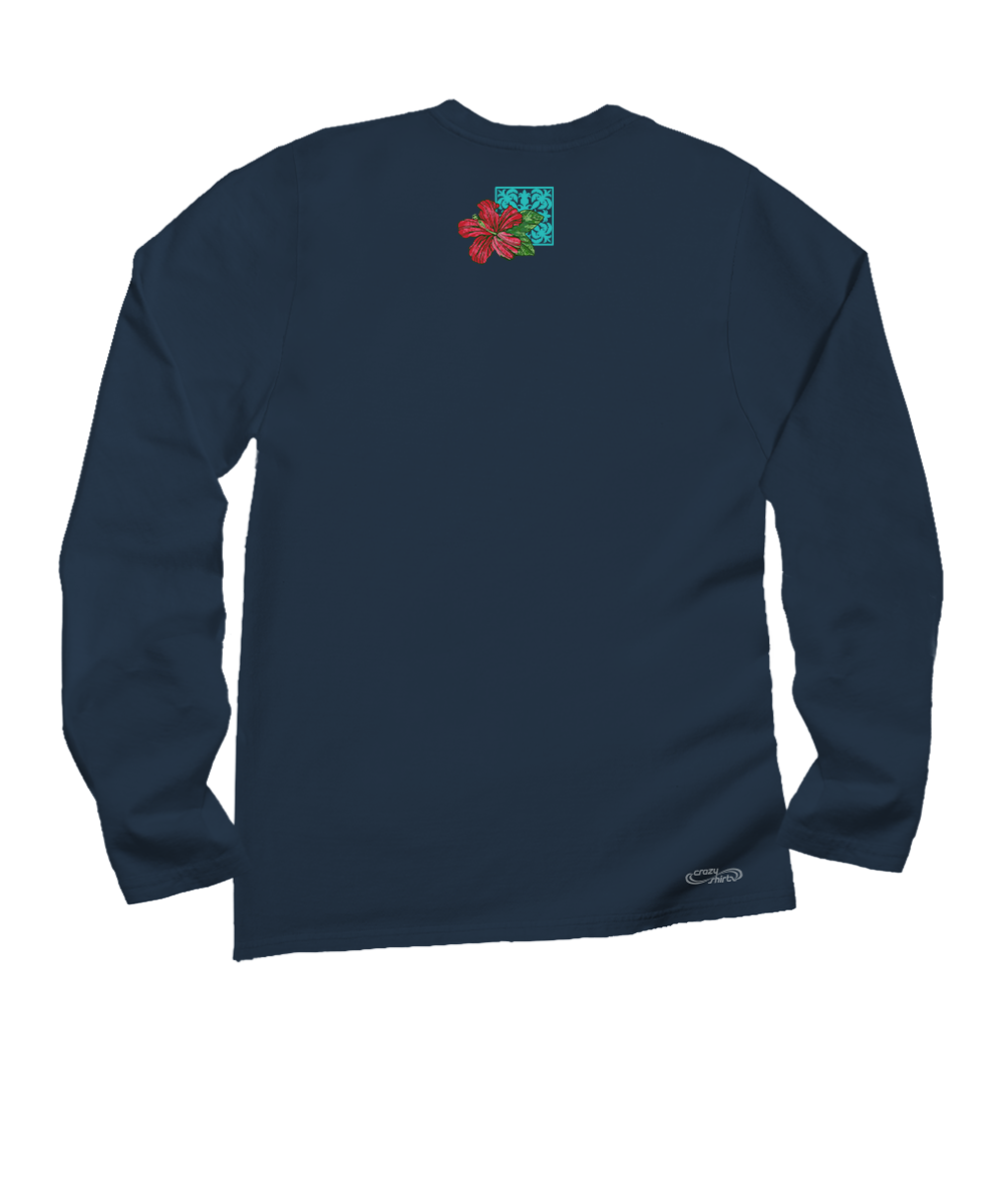 Pua Nani Montage - Navy Long Sleeve Crewneck T-Shirt