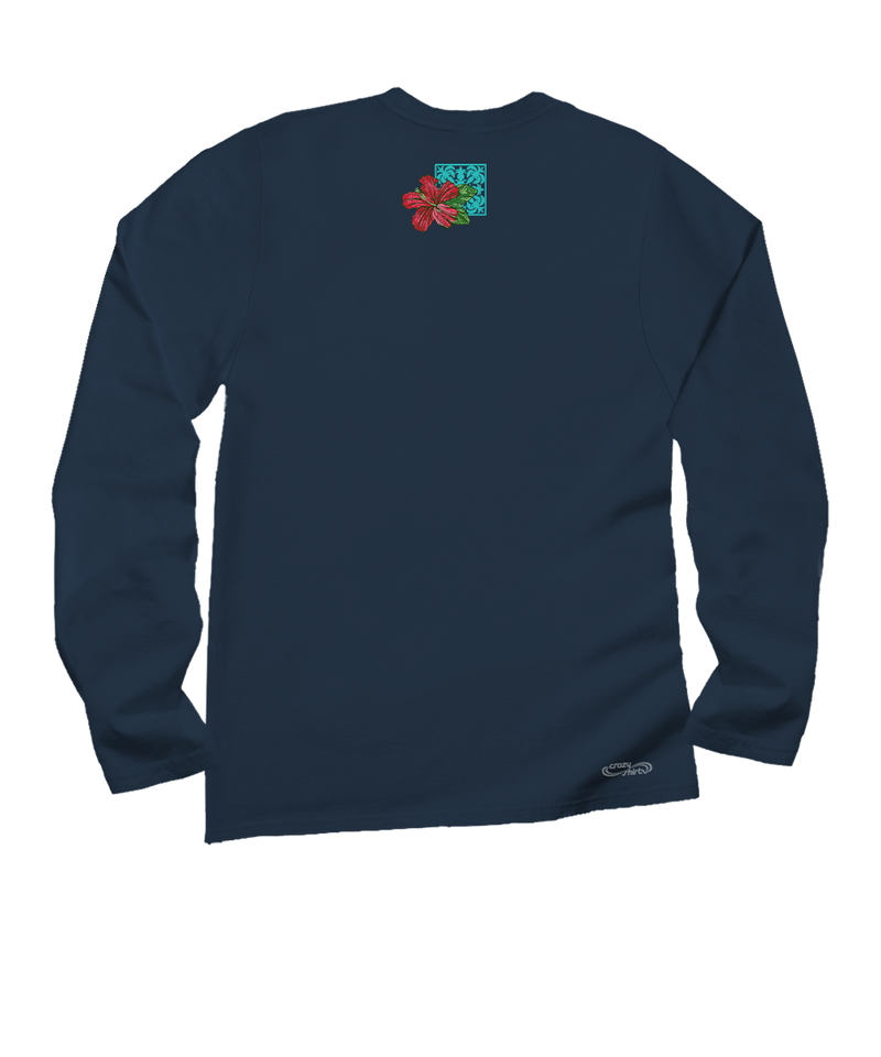 Pua Nani Montage - Navy Long Sleeve Crewneck T-Shirt