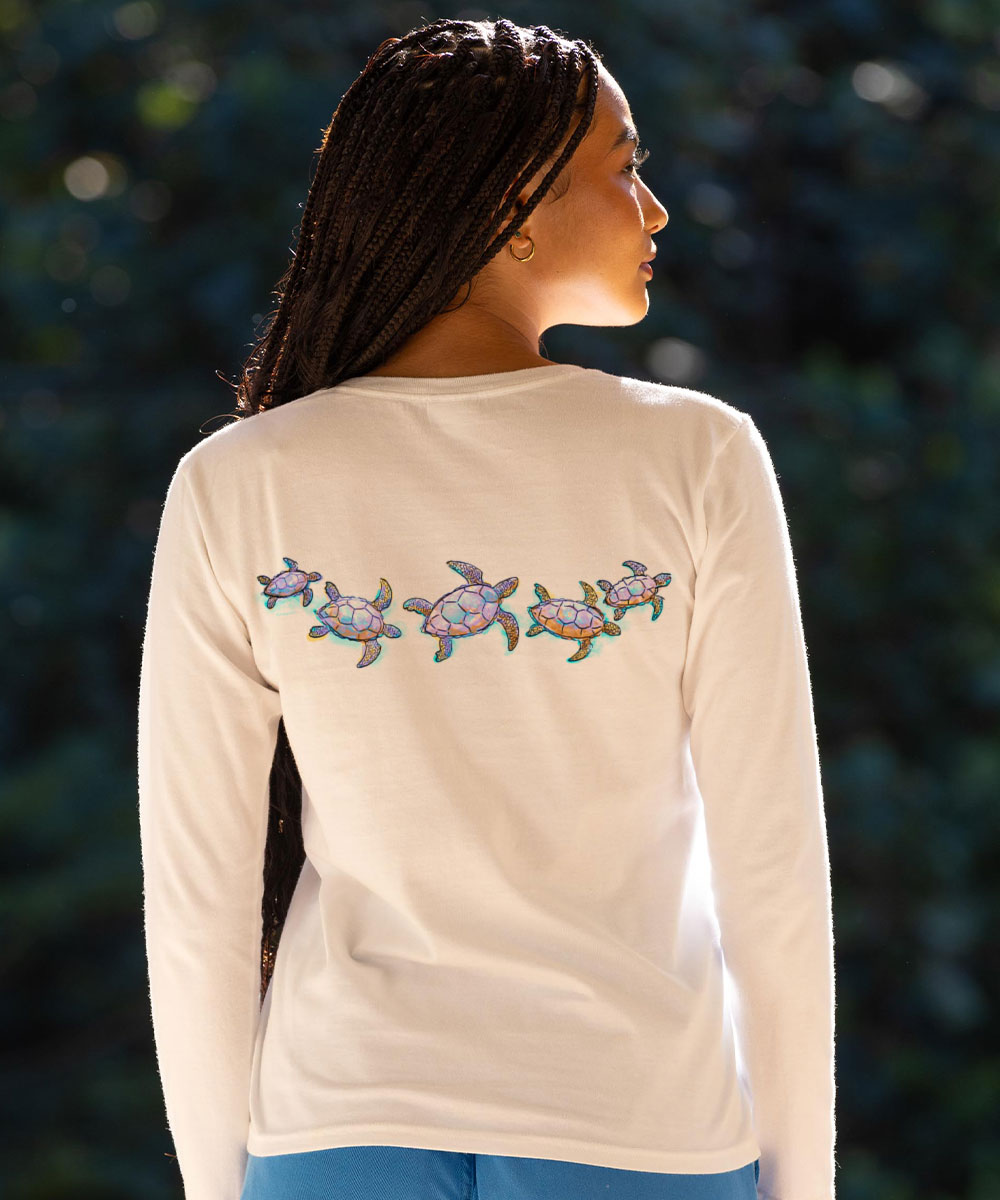 Watercolor Honu - White Long Sleeve Crewneck T-Shirt