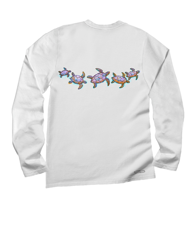 Watercolor Honu - White Long Sleeve Crewneck T-Shirt