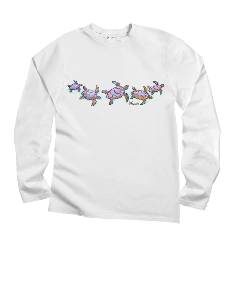 Watercolor Honu - White Long Sleeve Crewneck T-Shirt