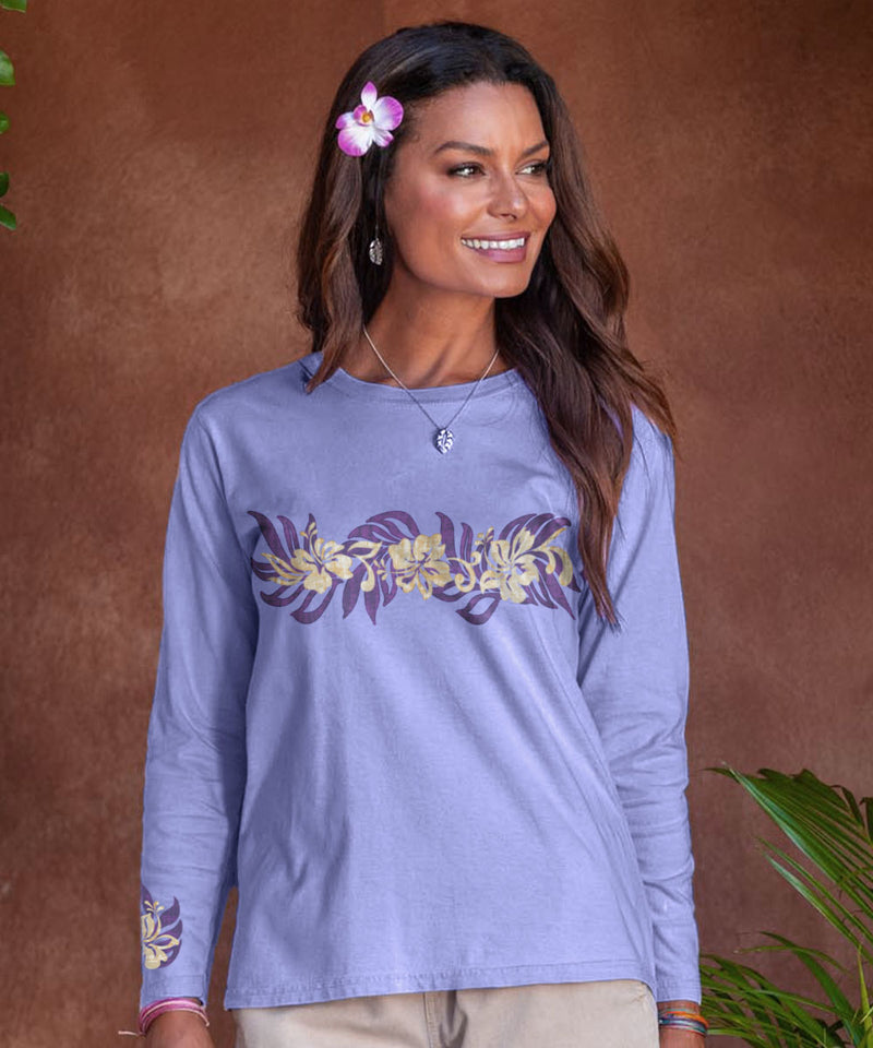 Oceania Stripe - Lavender Dyed Long Sleeve Crewneck T-Shirt