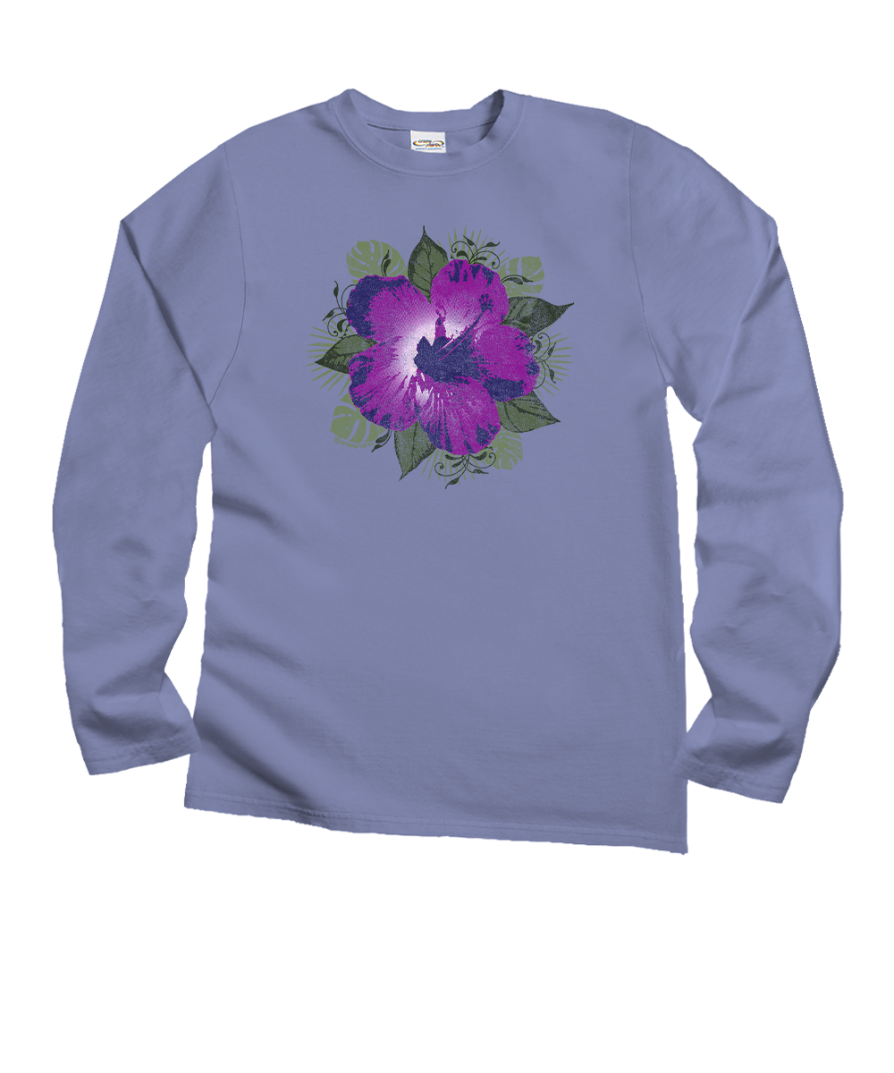 Hibiscus Solo - Lavender Dyed Long Sleeve Crewneck T-Shirt
