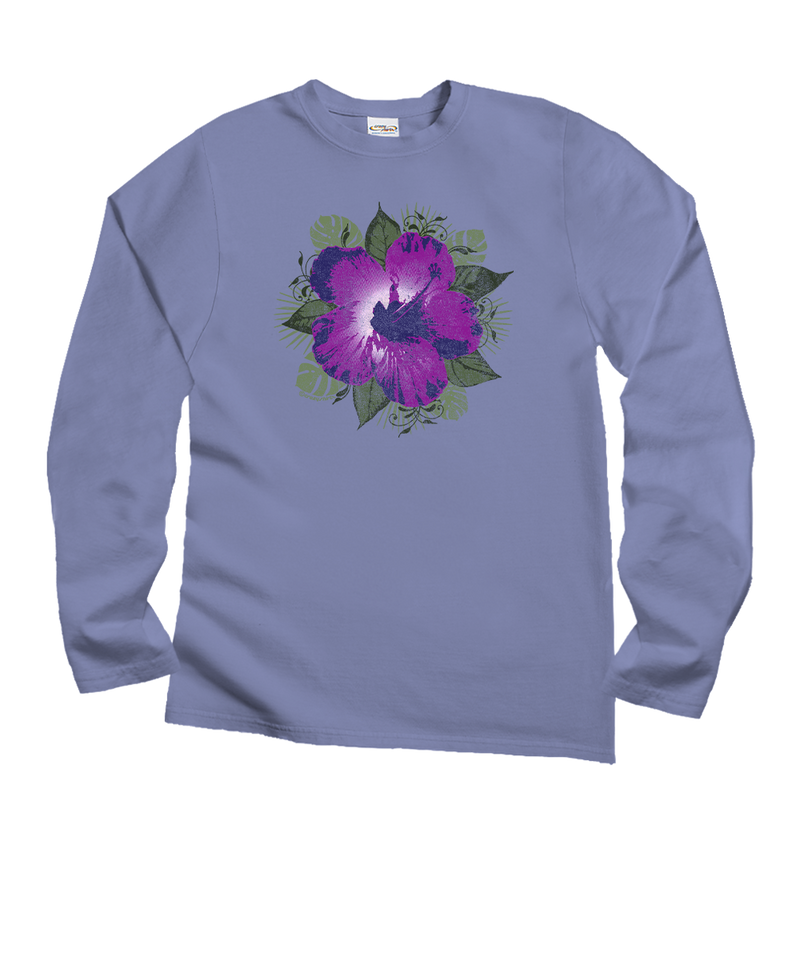 Hibiscus Solo - Lavender Dyed Long Sleeve Crewneck T-Shirt