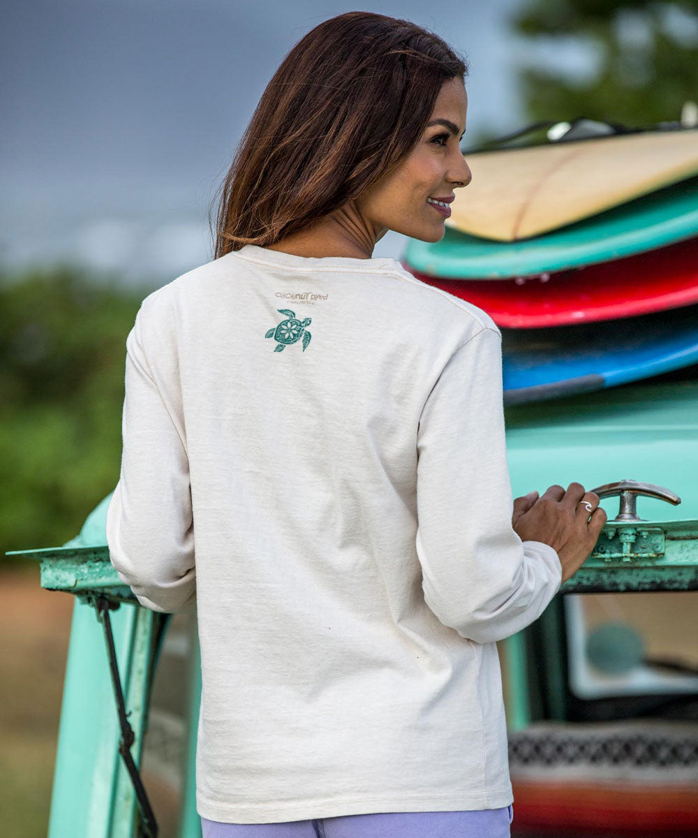 Retro Honu Floral - Coconut Dyed Long Sleeve Crewneck T-Shirt