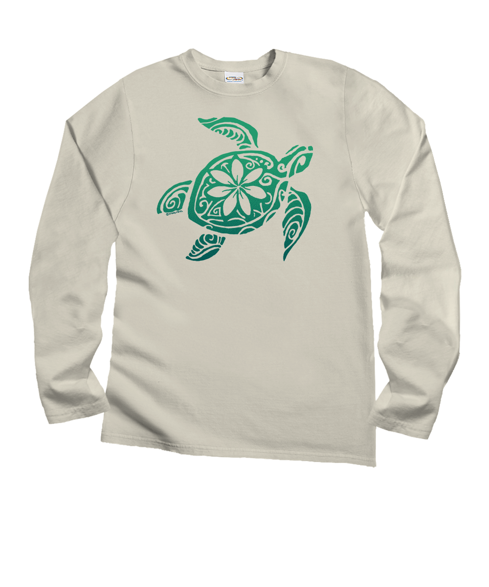Retro Honu Floral - Coconut Dyed Long Sleeve Crewneck T-Shirt