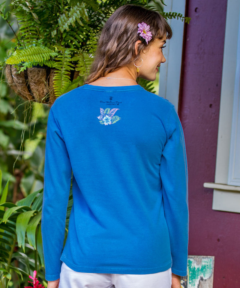 Elegant Floral Band - Blue Hawaii Dyed Long Sleeve Crewneck T-Shirt