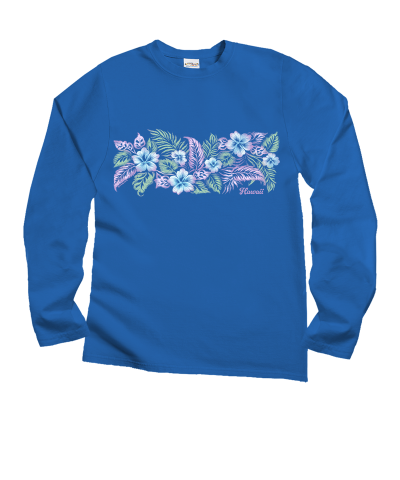 Elegant Floral Band - Blue Hawaii Dyed Long Sleeve Crewneck T-Shirt