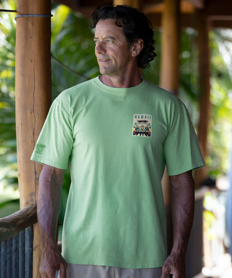 Volkswagen Nostalgic Scenic Drive - Key Lime Dyed Short Sleeve Crewneck T-Shirt - View 3