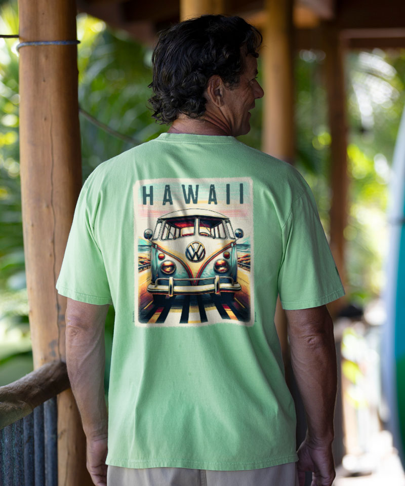 Volkswagen Nostalgic Scenic Drive - Key Lime Dyed Short Sleeve Crewneck T-Shirt - View 2