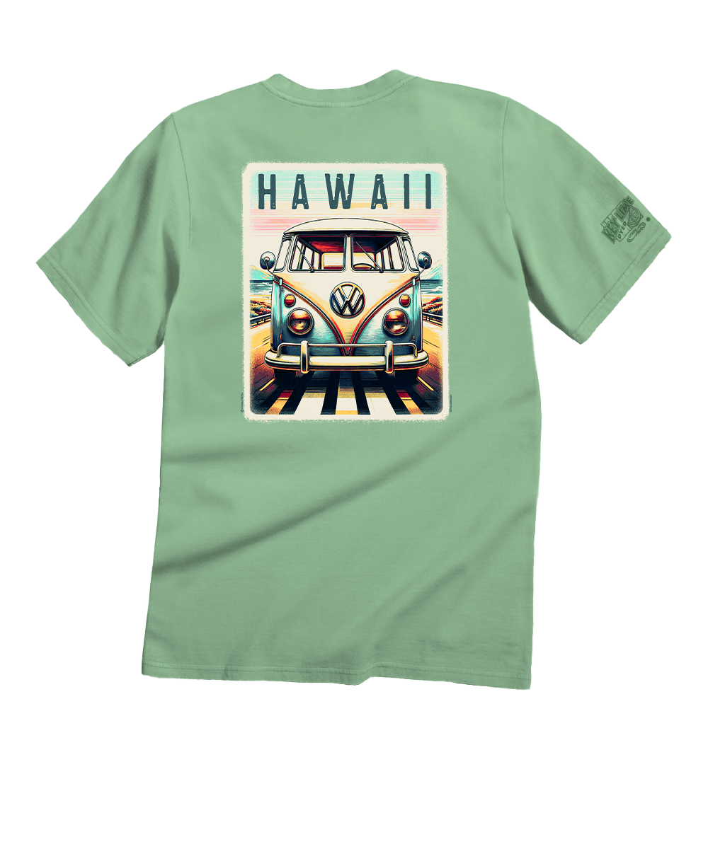 Volkswagen Nostalgic Scenic Drive - Key Lime Dyed Short Sleeve Crewneck T-Shirt
