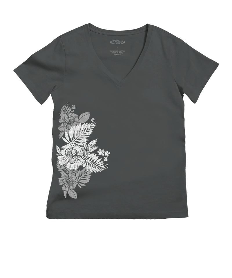Kalei - Graphite Short Sleeve Pima V-Neck T-Shirt