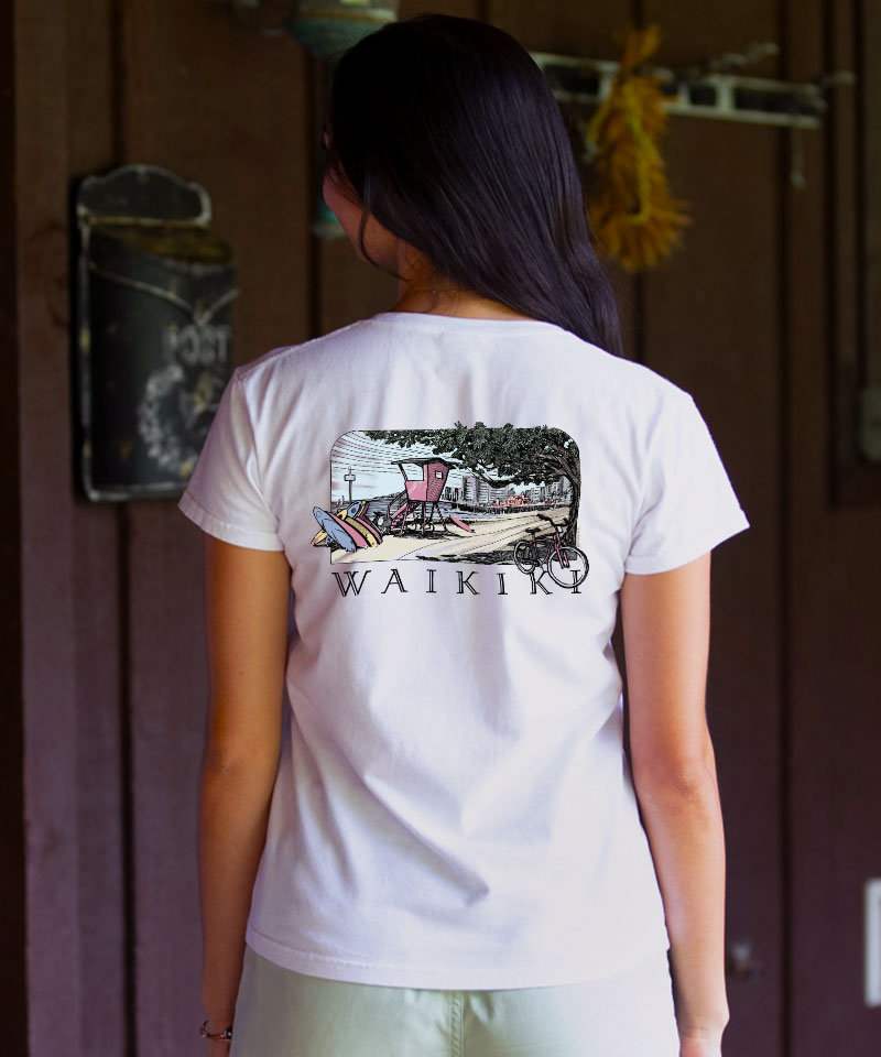 Waikiki Beach - White Short Sleeve Crewneck T-Shirt