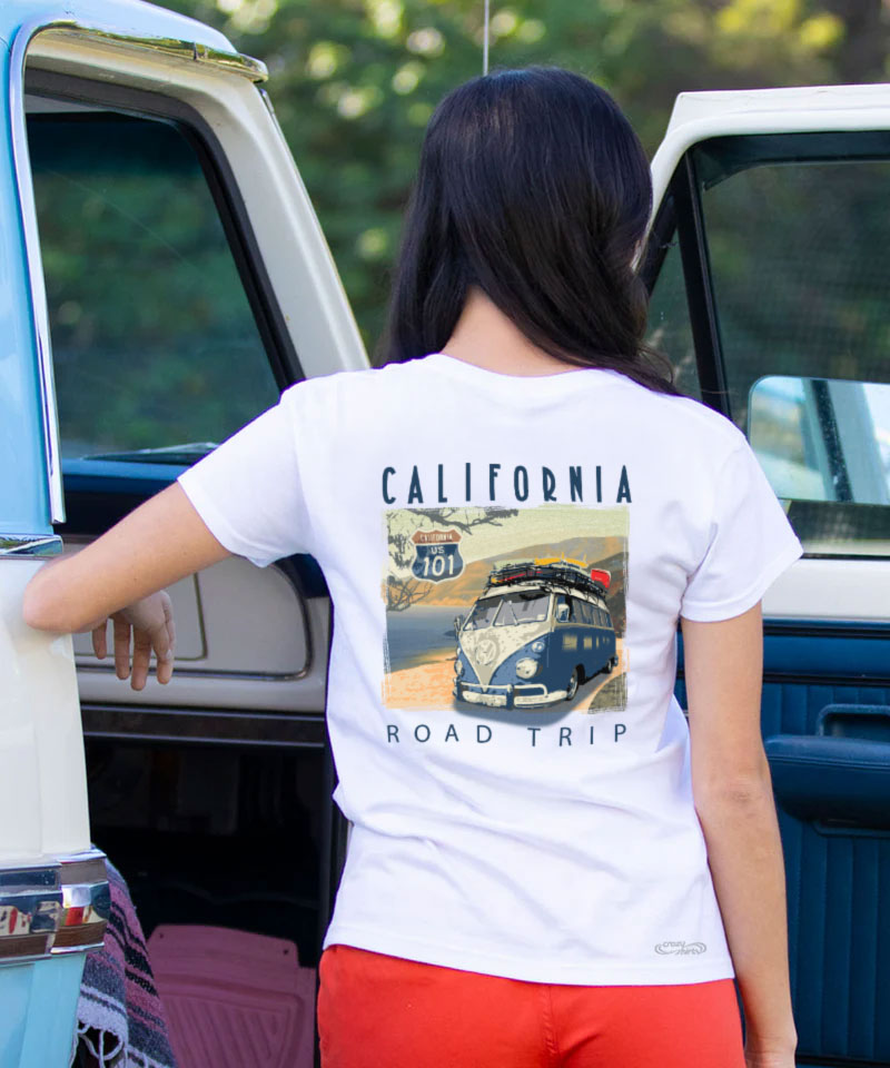 Volkswagen California Road Trip - White Short Sleeve Crewneck T-Shirt - View 2