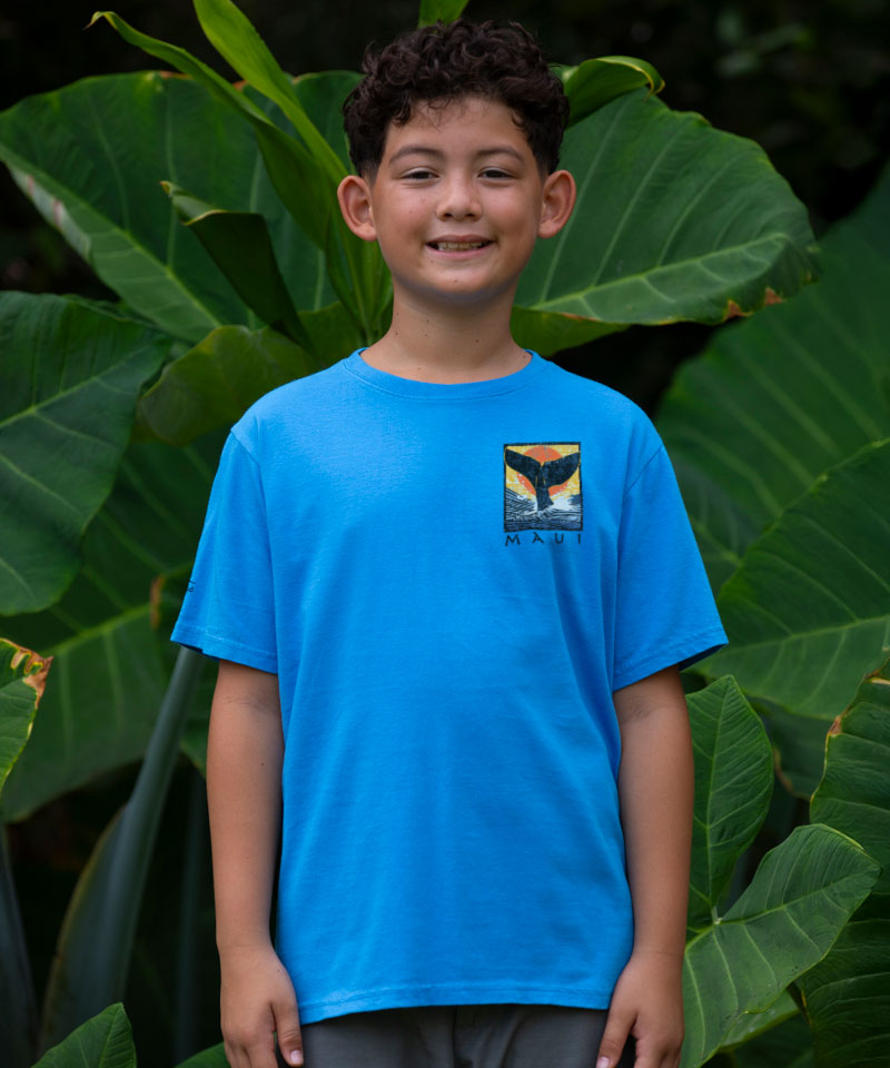 Whale Fluke Block - Blue Hawaii Dyed Short Sleeve Crewneck T-Shirt