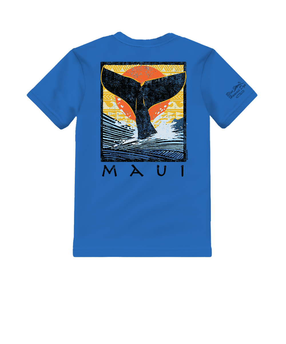Whale Fluke Block - Blue Hawaii Dyed Short Sleeve Crewneck T-Shirt
