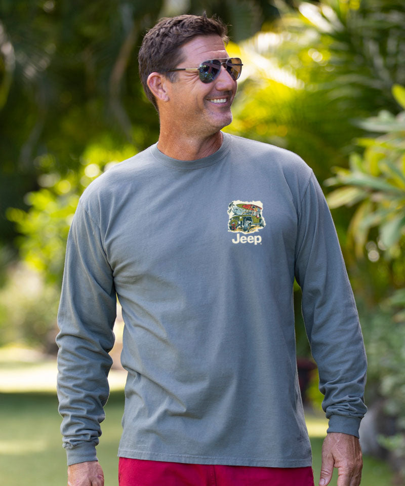 Jeep Santa Goes Anywhere - Crater Dyed® Long Sleeve Crewneck T-Shirt