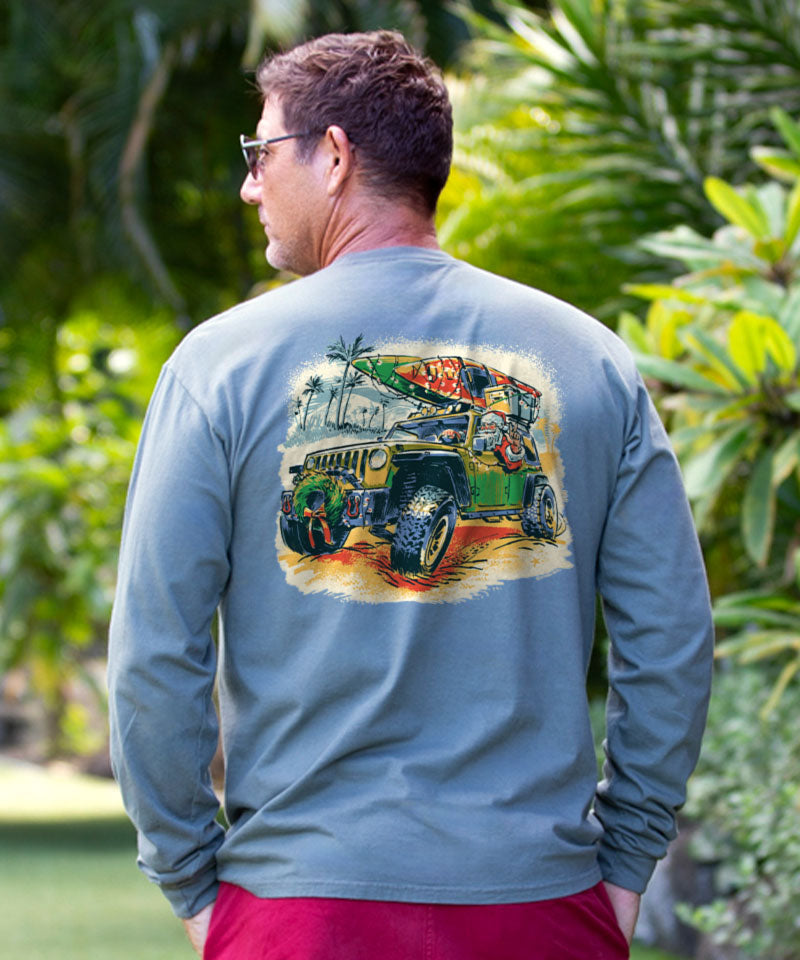 Jeep Santa Goes Anywhere - Crater Dyed® Long Sleeve Crewneck T-Shirt