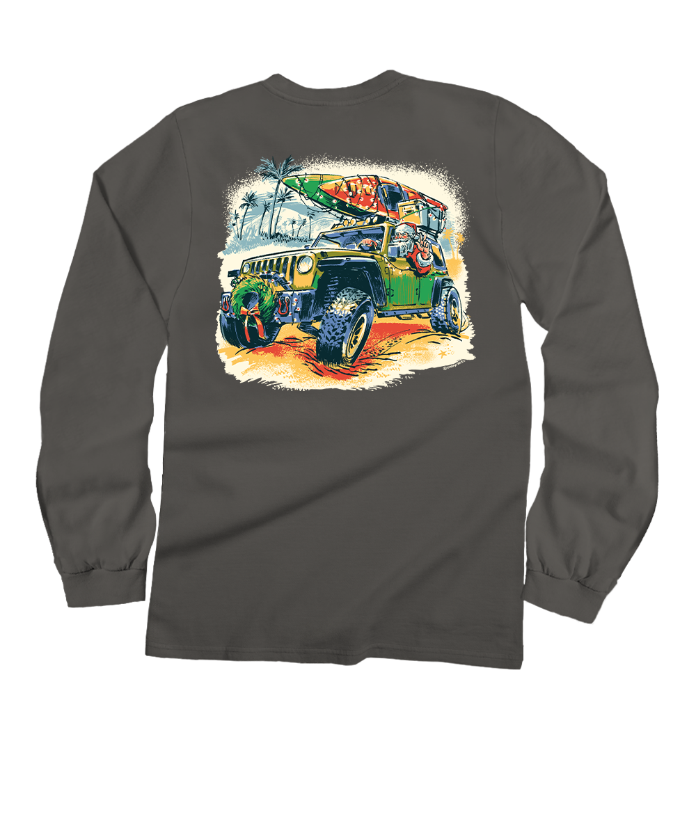 Jeep Santa Goes Anywhere - Crater Dyed® Long Sleeve Crewneck T-Shirt