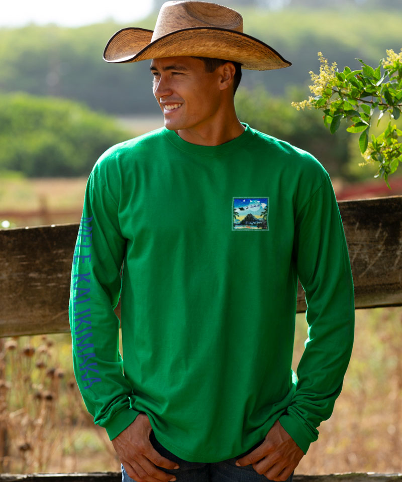 Aloha From The Islands - Christmas Green Long Sleeve Crewneck T-Shirt - View 3