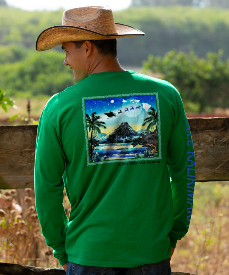 Aloha From The Islands - Christmas Green Long Sleeve Crewneck T-Shirt - View 2
