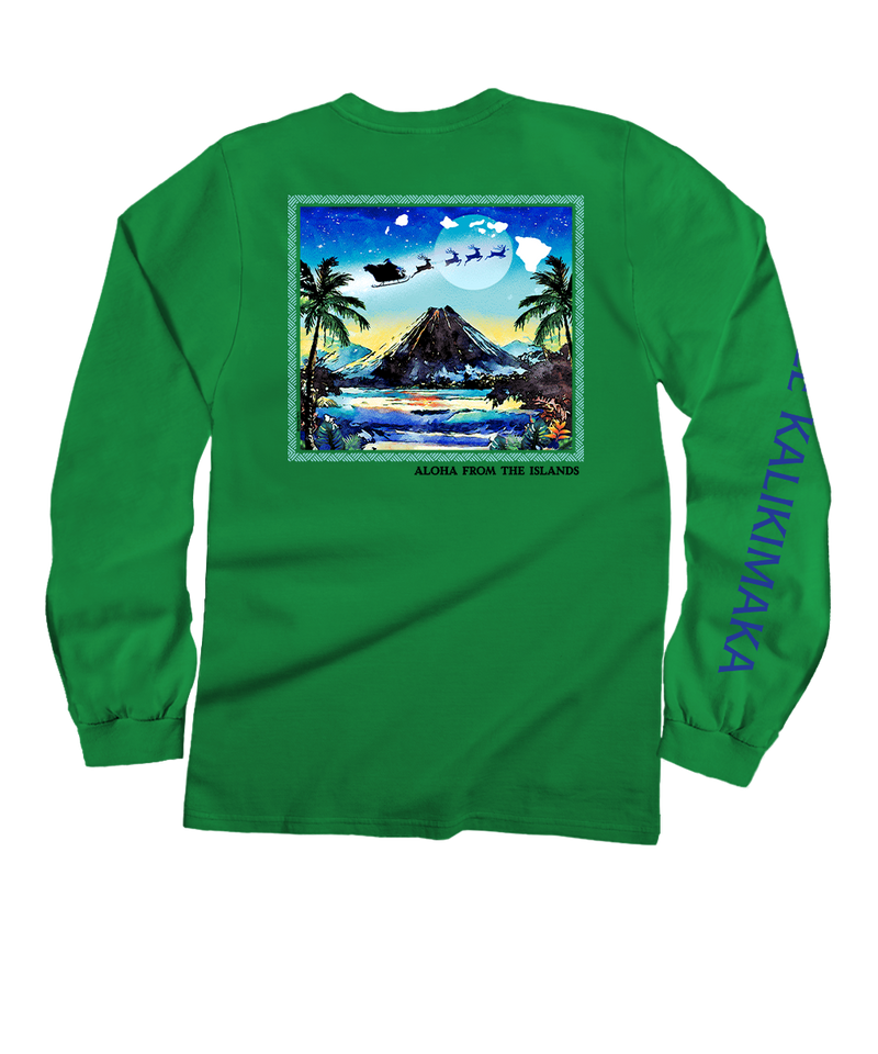 Aloha From The Islands - Christmas Green Long Sleeve Crewneck T-Shirt - View 1
