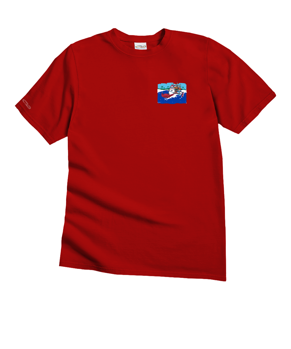 Canoe Surfing Santa - Red Short Sleeve Crewneck T-Shirt