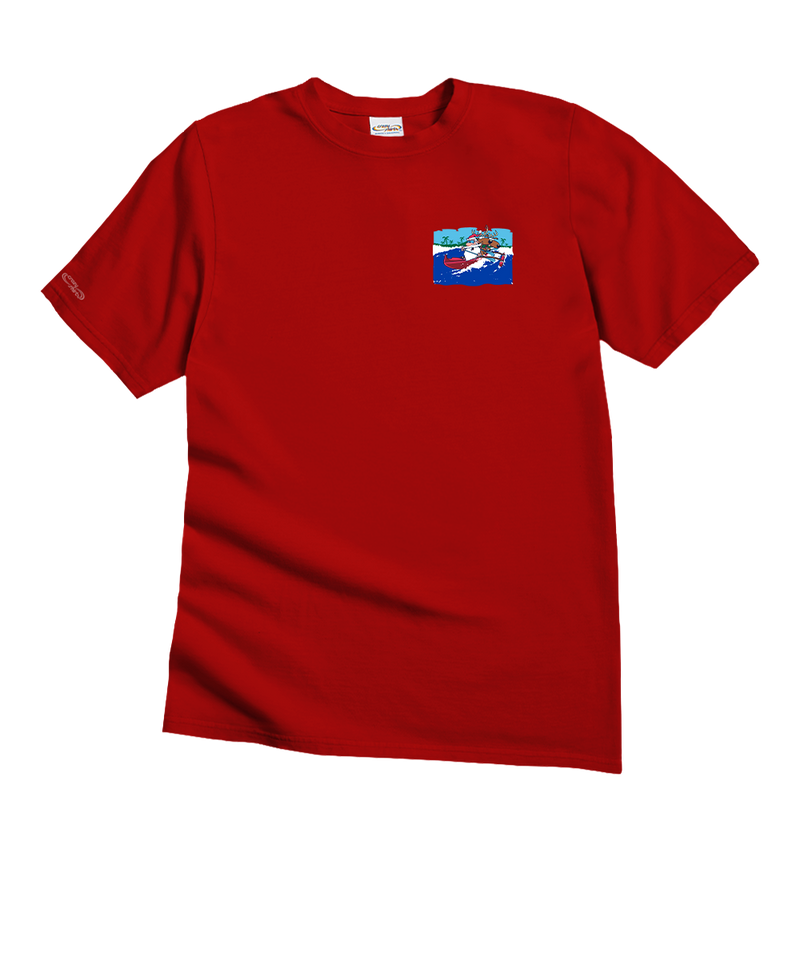 Canoe Surfing Santa - Red Short Sleeve Crewneck T-Shirt - View 4