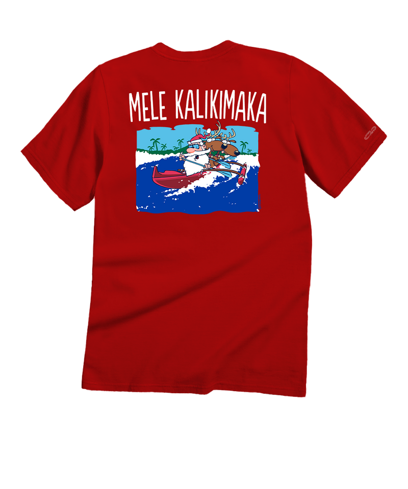 Canoe Surfing Santa - Red Short Sleeve Crewneck T-Shirt - View 1