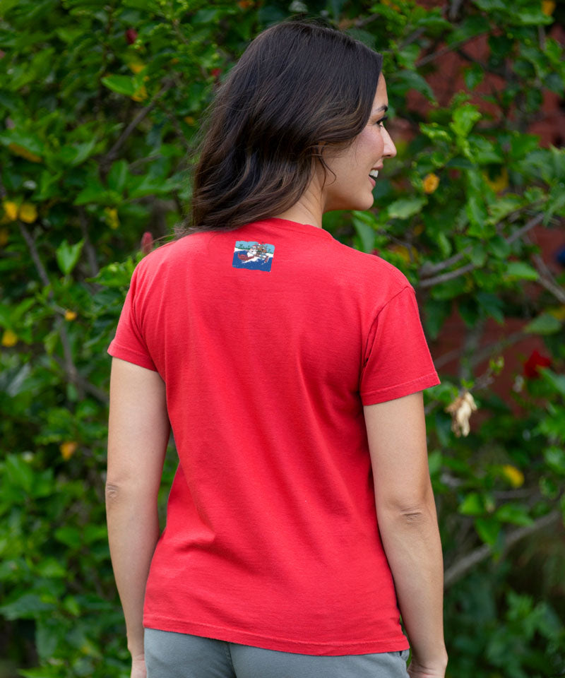 Canoe Surfing Santa - Red Short Sleeve Crewneck T-Shirt - View 3