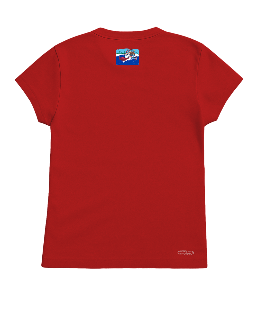 Canoe Surfing Santa - Red Short Sleeve Crewneck T-Shirt