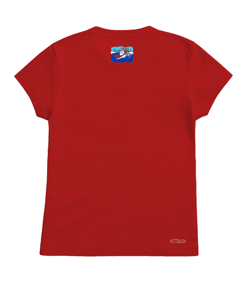 Canoe Surfing Santa - Red Short Sleeve Crewneck T-Shirt - View 4