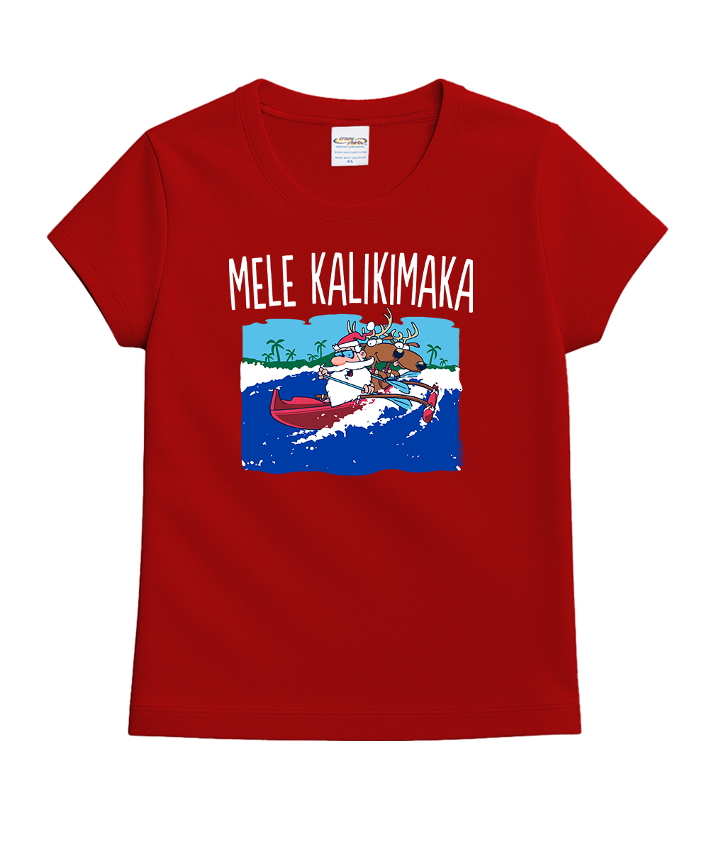 Canoe Surfing Santa - Red Short Sleeve Crewneck T-Shirt