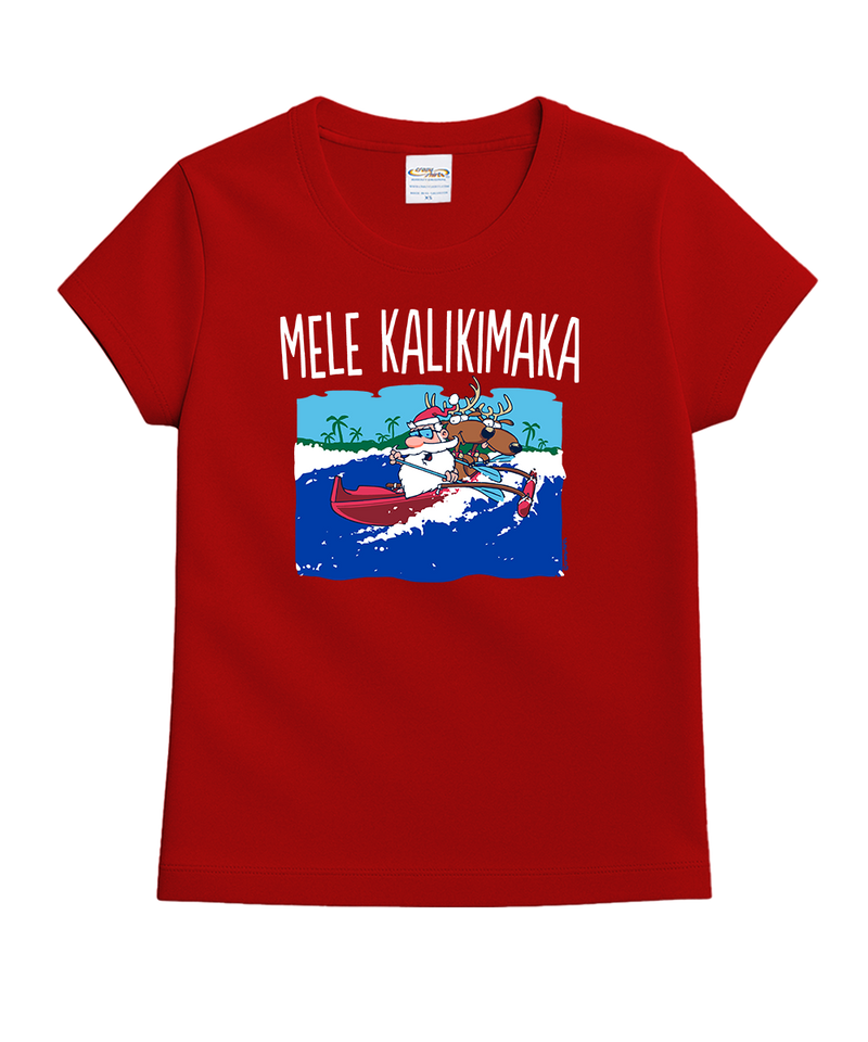 Canoe Surfing Santa - Red Short Sleeve Crewneck T-Shirt - View 1