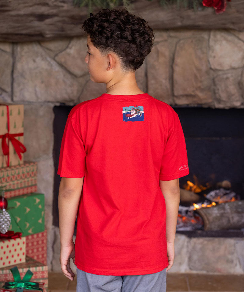 Canoe Surfing Santa - Red Short Sleeve Crewneck T-Shirt - View 3